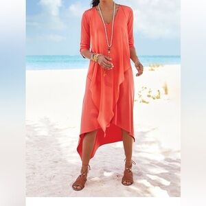 Soft Surroundings Orange Asymmetrical Wrap Dress with Dolman Sleeves NEVER WORN